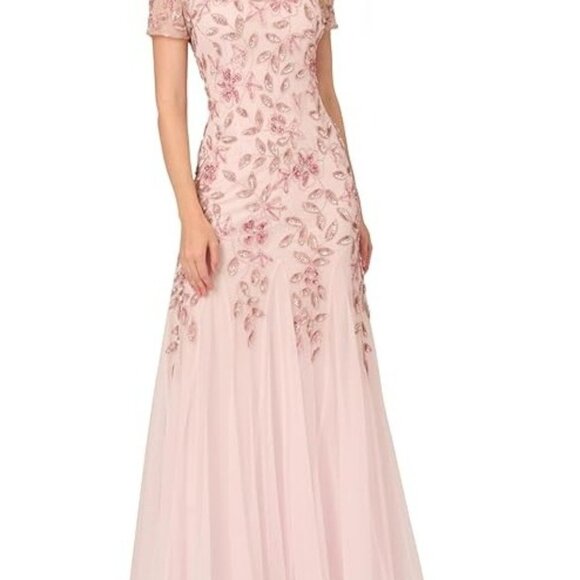Adrianna Papell Womens Floral Beaded Formal Dress Gown Blush Pink Size 14 NWT - Picture 3 of 8
